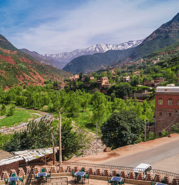 Panoramic view of terraced fields on the Berber Villages Trek route