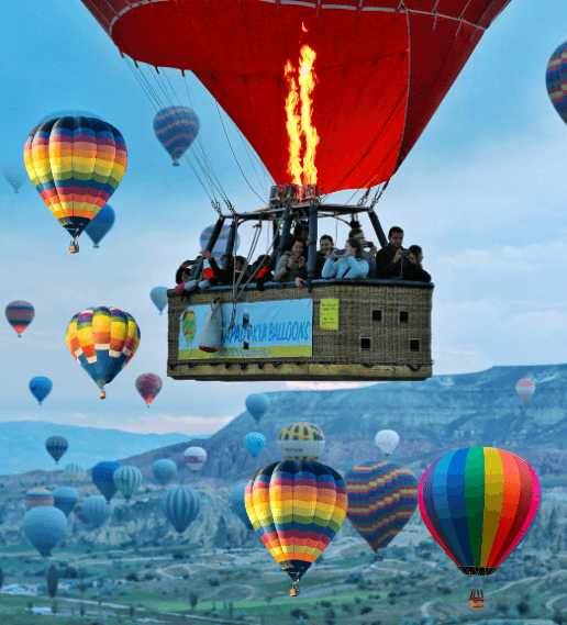 Couple enjoying a romantic hot air balloon marrakech flight at sunrise
