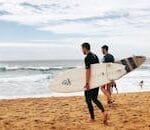 http://Two%20men%20with%20surfboards%20walking%20along%20Avoca%20Beach,%20NSW,%20capturing%20the%20essence%20of%20a%20summer%20day%20on%20the%20Australian%20coast.